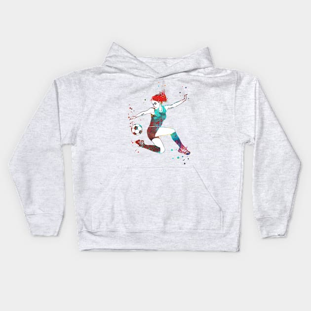 Female Soccer Player Kids Hoodie by RosaliArt